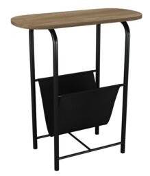 Slim Oval Side End Table with Magazine Holder Sling Rack Coffee Snacks Newspapers Multi Oak
