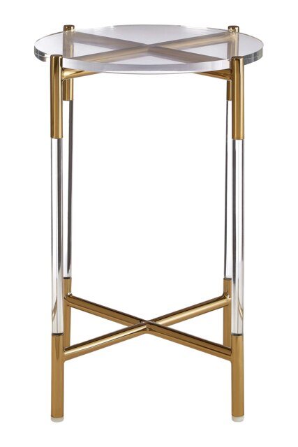 Side Table With Acrylic Top-Sturdy Lounge Round Table-Gold Finish Settee Side Table-Metallic Small Table Gold