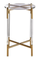 Side Table With Acrylic Top-Sturdy Lounge Round Table-Gold Finish Settee Side Table-Metallic Small Table Gold