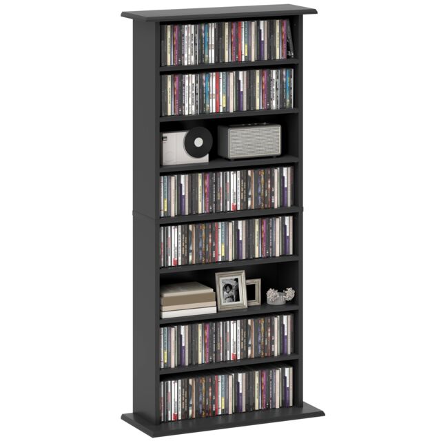 HOMCOM 360 CD185 DVD Storage Unit, 185 Blu-ray Media Storage Shelf with 8 Compartments and 6 Adjustable Shelves, CD Tower for Living Room, Bedroom, Office, Black
