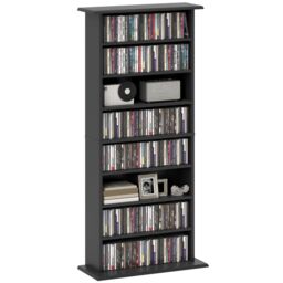 HOMCOM 360 CD185 DVD Storage Unit, 185 Blu-ray Media Storage Shelf with 8 Compartments and 6 Adjustable Shelves, CD Tower for Living Room, Bedroom, Office, Black