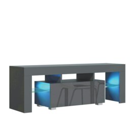 TV Unit 130cm Grey Gloss Door Grey Matt Body with Glass Sides Free LED Grey One Size 1