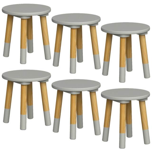 Kids Wooden Stool Seat Round Chair Toddlers Kids Small Children Home Nursery Grey 6 Grey
