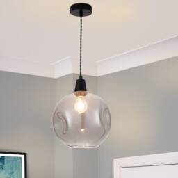 COSYLYTE Millfield Modern Smoky Dimple Glass Pendant Light - Matt Black Base Black 1