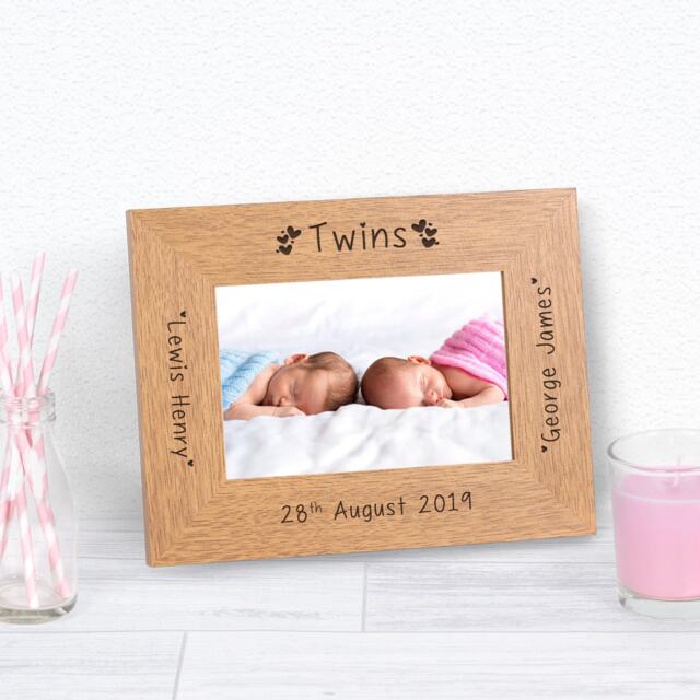 Personalised Twins Wood 6x4 Picture Frame New Baby Gift