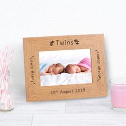 Personalised Twins Wood 6x4 Picture Frame New Baby Gift