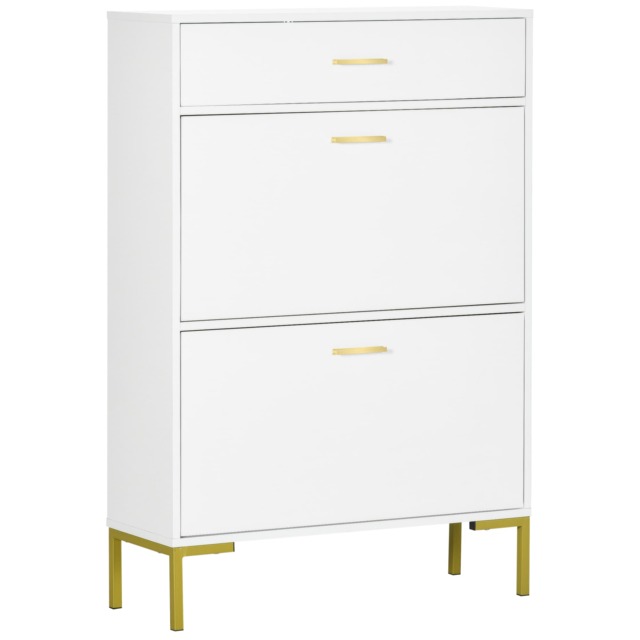 HOMCOM 3 Drawer Shoe Cabinet with 2 Flip Doors, Sliding out Drawer and Adjustable Shelf for 12 Pairs of Shoes, Narrow Shoe Storage Cabinet for Hallway, Entryway, White