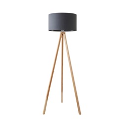 ValueLights Barbro Light Wood Tripod Floor Light Lamp Charcoal Shade
