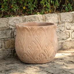 Primrose Textured Terracotta Round Leaf Patterned Planter In Dust Pink 48cm