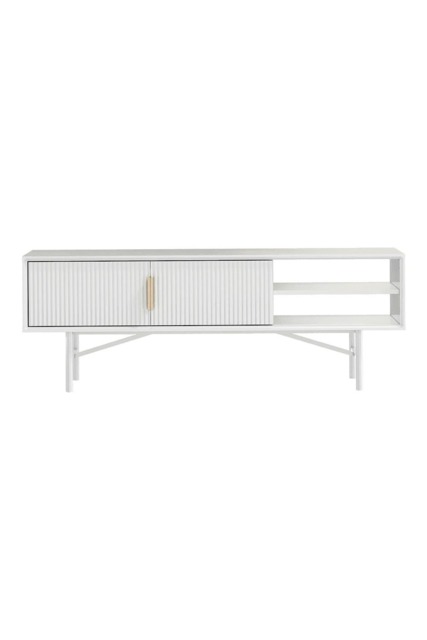 Living and Home White Striped Wooden TV Stand