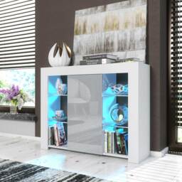 Display Cabinet Bookcase Sideboard Storage Cabinet Cupboard Grey High Gloss LED 97.5cm
