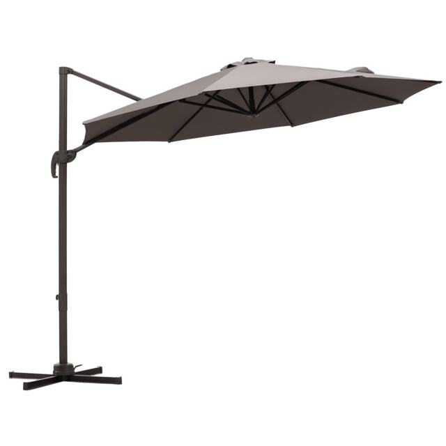 Outsunny 3M Cantilever Parasol, Hanging Garden Umbrella Sun Shade with 360 Rotation, Aluminium Frame, Cross Base, Hand Crank, Grey