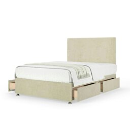 Neptune Spring Cream Naples Velvet 4 Drawer Divan Set And Valencia Headboard King Size