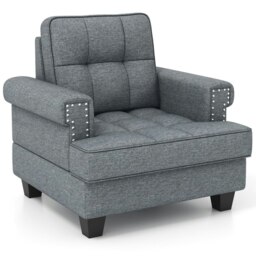 COSTWAY Modern Accent Armchair Tufted Upholstered Sofa Chair Grey Chair