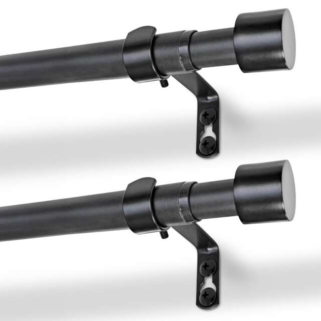 Harbour Housewares Extendable Metal Curtain Poles Kit - 77 to 150cm - Matt Black - Pack of 2