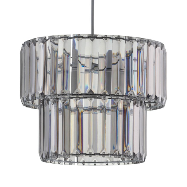 Clint - Smoked Acrylic Crystal Two Tier Easy Fit Pendant Shade Grey Chrome Medium 1