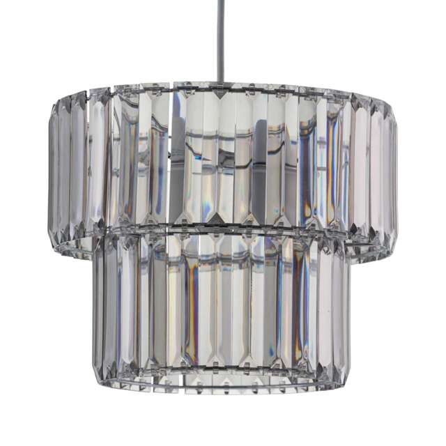 Clint - Smoked Acrylic Crystal Two Tier Easy Fit Pendant Shade Grey Chrome Medium 1