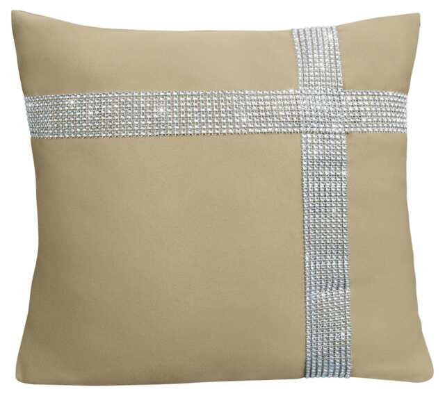 Diamonte Detail Soft Touch Matte Fabric Scatter Cushion - 43cm x 43cm Cream Stone