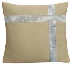 Diamonte Detail Soft Touch Matte Fabric Scatter Cushion - 43cm x 43cm Cream Stone