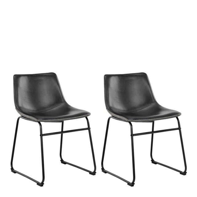 I Oregon Dining Chair In Black with Cream Stitching, Set of 2.