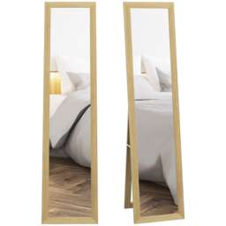 HOMCOM Full Length Mirror Farmhouse Wall Mirror Hanging Freestanding Natural Brown
