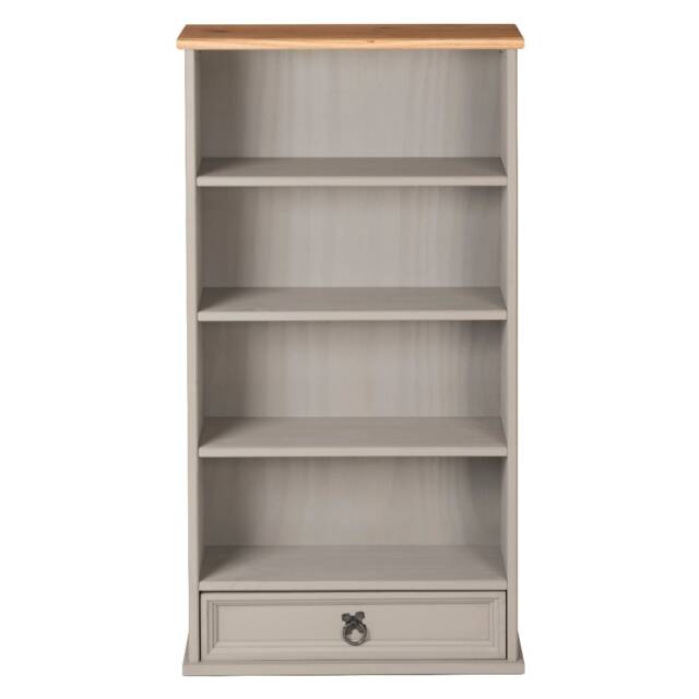 Corona Bookcase Grey 1 Drawer DVD CD Rack Mexican Solid Pine