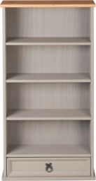 Corona Bookcase Grey 1 Drawer DVD CD Rack Mexican Solid Pine