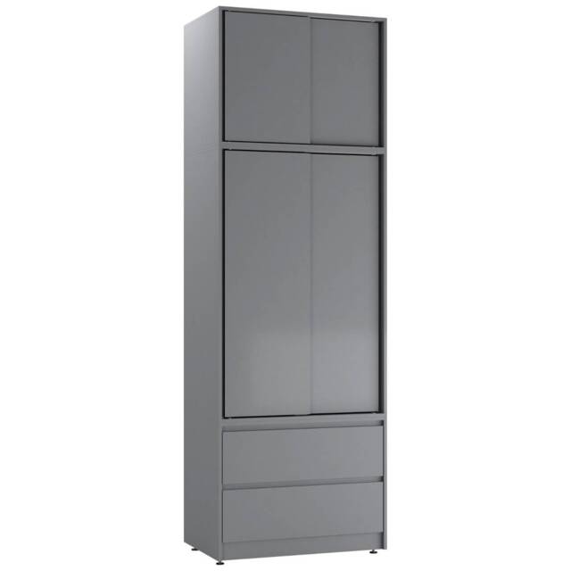 240cm 2 Sliding Doors Wardrobe Bedroom Storage Closet Hanging Rail Cupboard Unit Multi Grey Carcass & Grey Doors 1