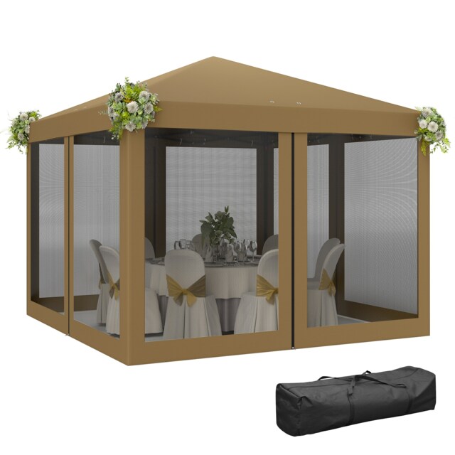 Outsunny Heavy Duty Pop Up Gazebo with Removable Mesh Sidewall Khaki Brown 1