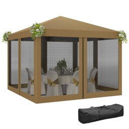 Outsunny Heavy Duty Pop Up Gazebo with Removable Mesh Sidewall Khaki Brown 1