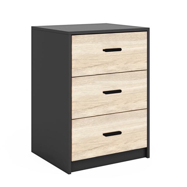 Black 3-Drawer Bedside Table Black Accent Colour: Oak 1