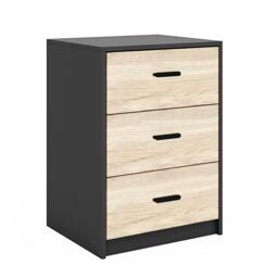 Black 3-Drawer Bedside Table Black Accent Colour: Oak 1