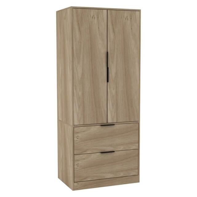 FUJI 2 Door 2 Drawer Minimalist Bedroom Wardrobe Storage & Hanging Rail 180cm Multi Oak 1