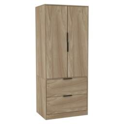 FUJI 2 Door 2 Drawer Minimalist Bedroom Wardrobe Storage & Hanging Rail 180cm Multi Oak 1