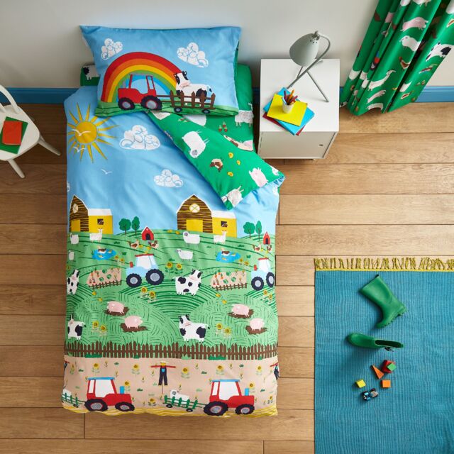 Farmyard Animals Reversible Duvet Cover Set Blue Toddler