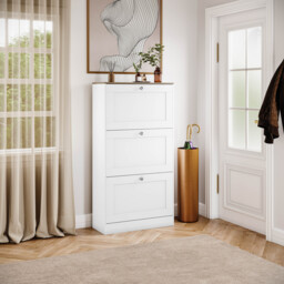 Vida Designs 3 Drawer Shoe Cabinet Hallway Home Entrance Storage Unit, White & Oak