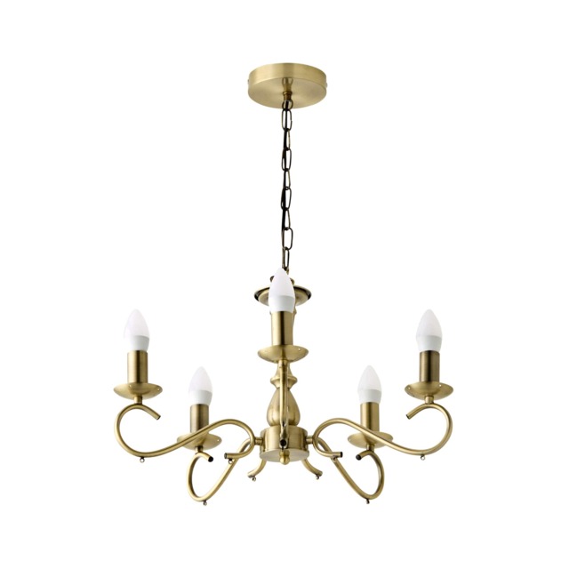 ValueLights Antique Brass 5 Way Crystal Jewel Chandelier Ceiling Light Fitting Gold