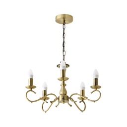 ValueLights Antique Brass 5 Way Crystal Jewel Chandelier Ceiling Light Fitting Gold