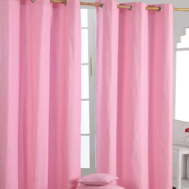 Homescapes Plain Pink Cotton Eyelet Curtains - 137 x 182 cm Pink Pink