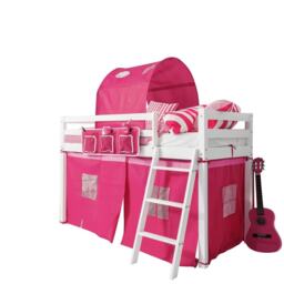 Ontario Cabin Bed Midsleeper Shorty with Pink Tent in White