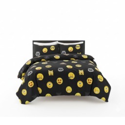 Emoji Print Duvet Cover Set Cool Playful Bedding with Pillowcases Black Double