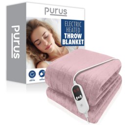 Purus Deluxe Pink XL Electric Throw Heated Double Over Blanket Soft Fleece 12hr Timer