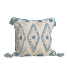 Boho Tassle Heavy Tuft Cushion - 43cm x 43cm Grey