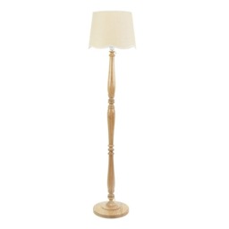 ValueLights Wakefield Two Shelf Wooden Floor Lamp White Trim Shade & Bulb Brown White
