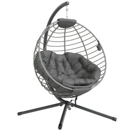 Outsunny PE Rattan Hanging Swing Chair w/ Stand & Cup Holder, Grey