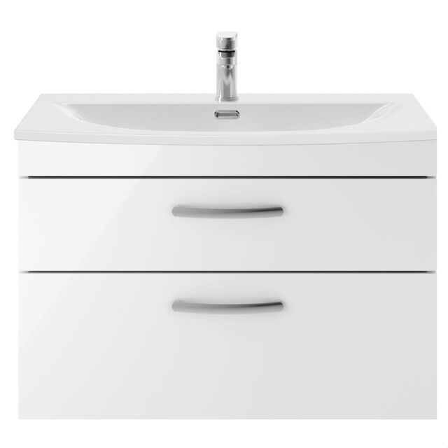 Balterley Millwich Contemporary 2 Drawer Wall Hung Vanity Unit with Curved Basin, Gloss White, 800mm