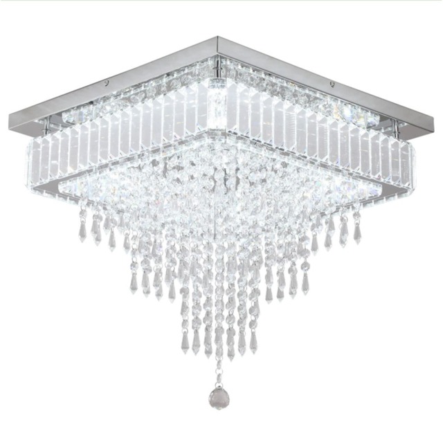 Crystal Square Chandelier LED Ceiling Light Silver Cool White 45cm