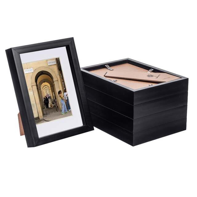 "Nicola Spring A5 (6 x 8"") Photo Frames - Black/White Mount - 3D Picture Frame Box Portrait Display Case (23.5 x 17cm) Set of 5"