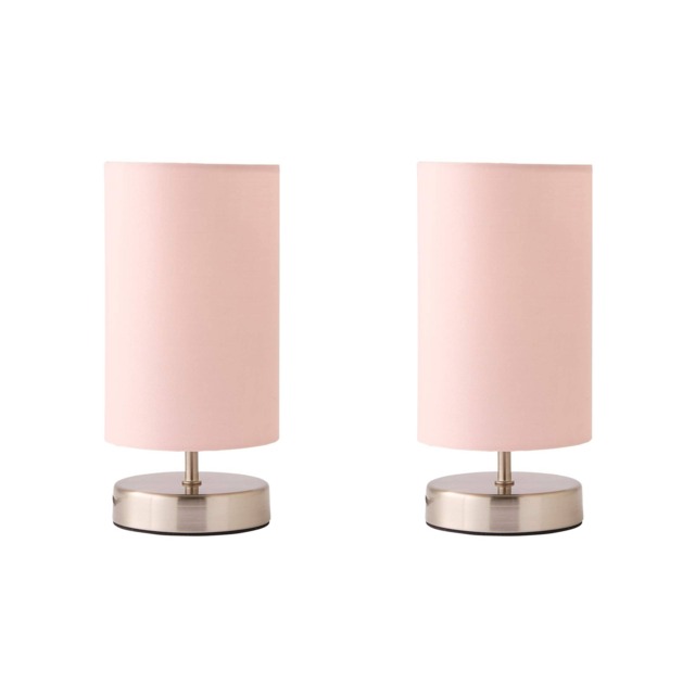 ValueLights Francis Pair Chrome Touch Table Lamp Pink Shades Silver Pink