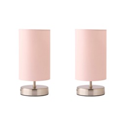 ValueLights Francis Pair Chrome Touch Table Lamp Pink Shades Silver Pink